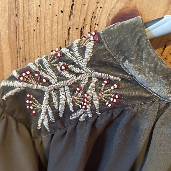 Carolina Belle Brown Sheer Blouse with Embellished Sleeves - Picture 3 of 4